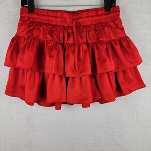 Sz Large Skorts Red Satin Ruffle Fairy Cottagecore Valentine Romantic Skirt